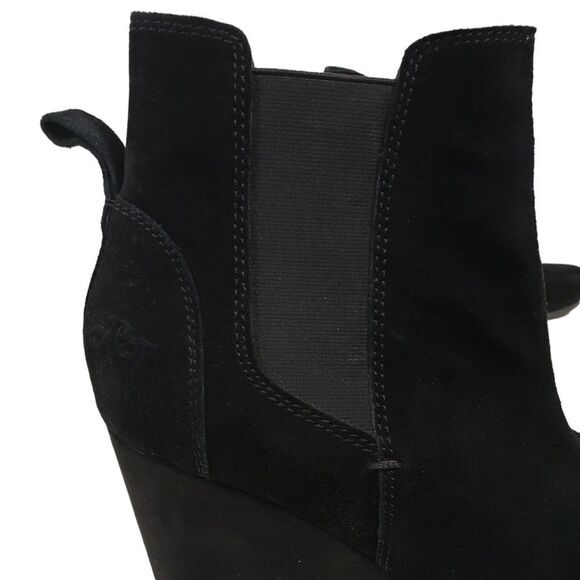 OTBT Ankle Boots Womens 10 M Dodge Black Suede Leather Gore Pull On Wedge Shoe - Picture 3 of 11